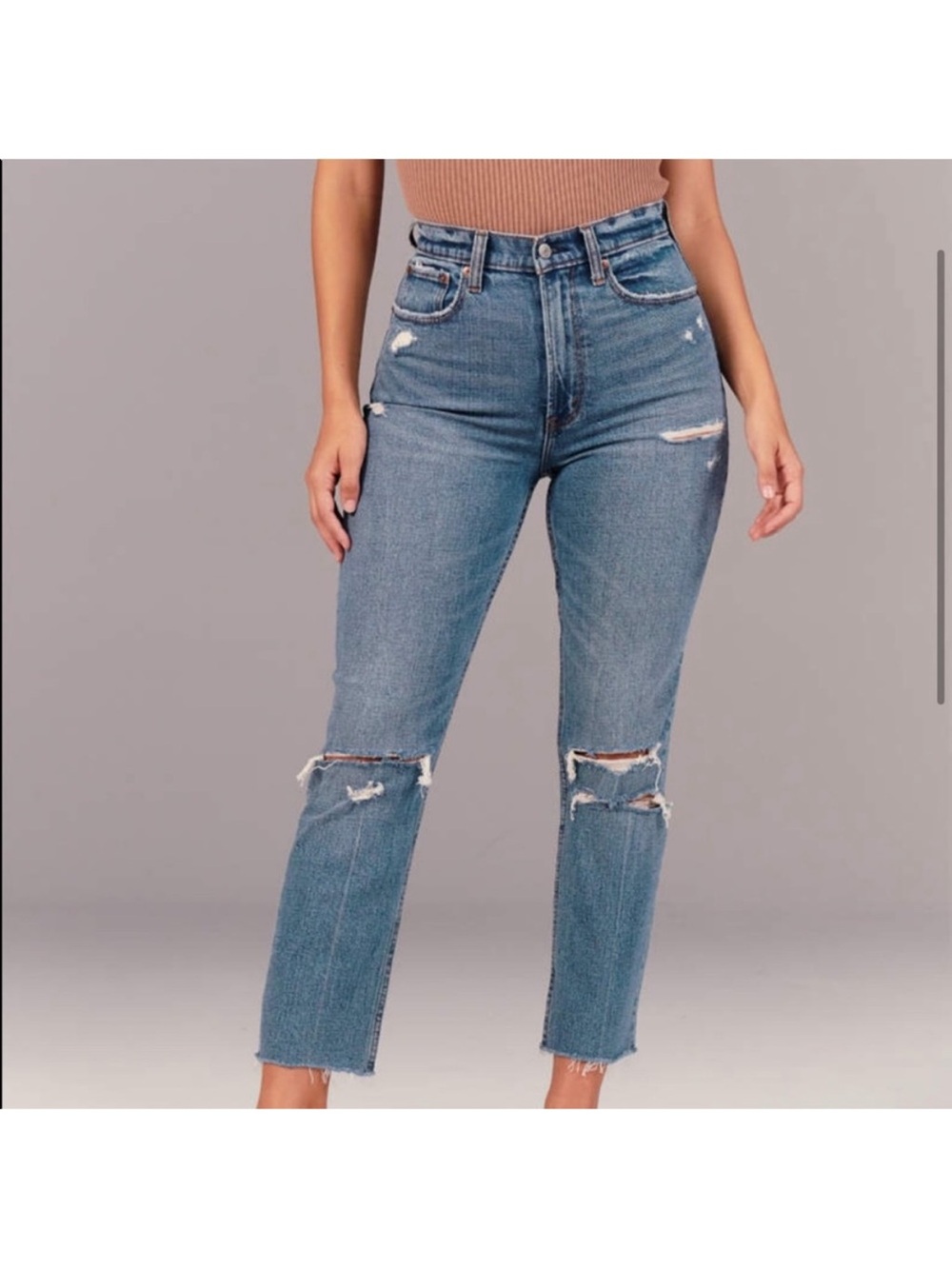 Abercrombie & Fitch Curve Love Ultra High Rise Ankle Straight Jean
